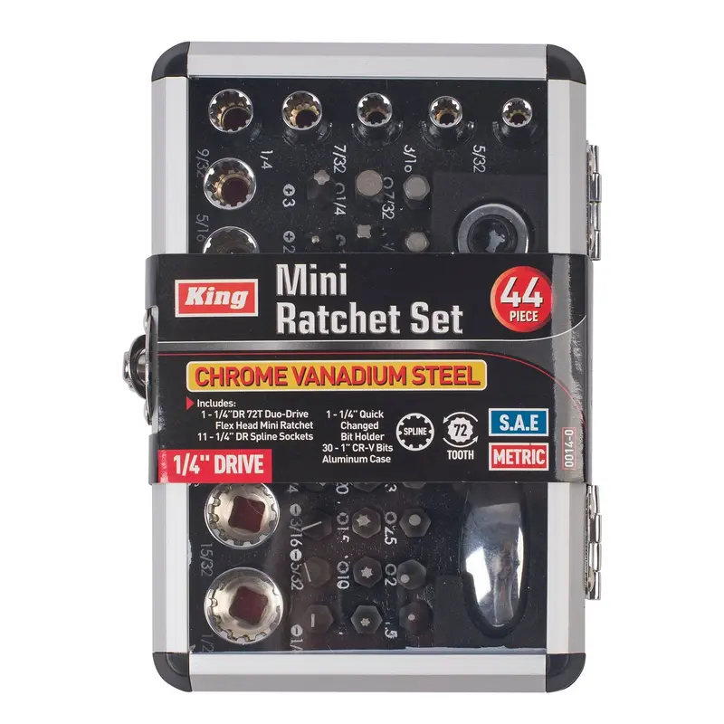 0014-0 – 44-Piece 1/4" Mini Flex-Head Ratchet Set With Storage Case 1