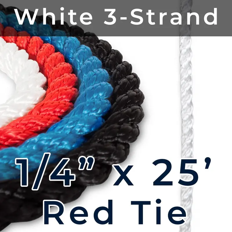 1/4" Red 3-Strand Nylon Rope – 25' Length With Twist Tie 1