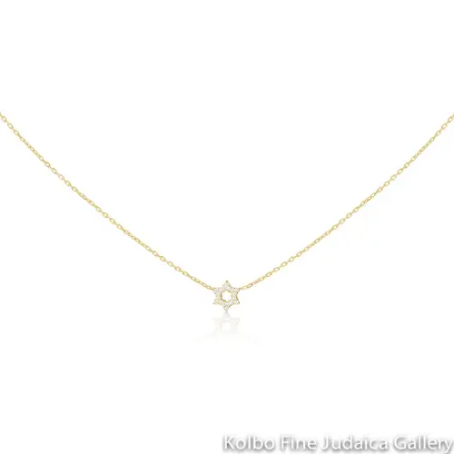 14K Yellow Gold Star Of David Necklace – Six Diamond Accents 1