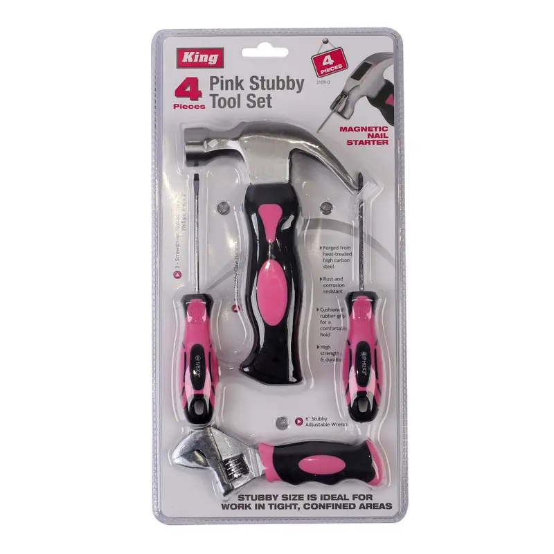 4-Piece Pink Stubby Tool Set For Tight-Space Repairs 1