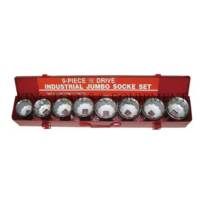 9-Piece 3/4-Inch Drive Jumbo Socket Set – Industrial Sae Sizes (2-1/16" To 2-1/2") In Steel Storage Box 1