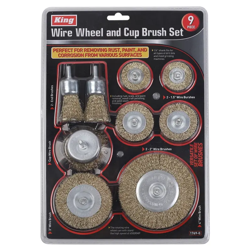 9-Piece Wire Wheel And Cup Brush Set For Angle Grinders 1