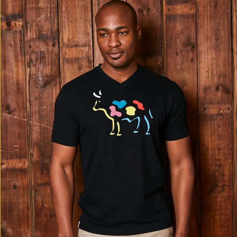 Abstract Nguni V-Neck T-Shirt In Mamba Black 1