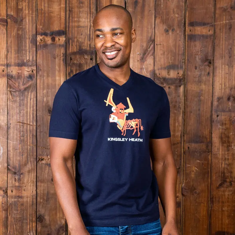 Abstract Nguni V-Neck T-Shirt In Midnight Blue 1