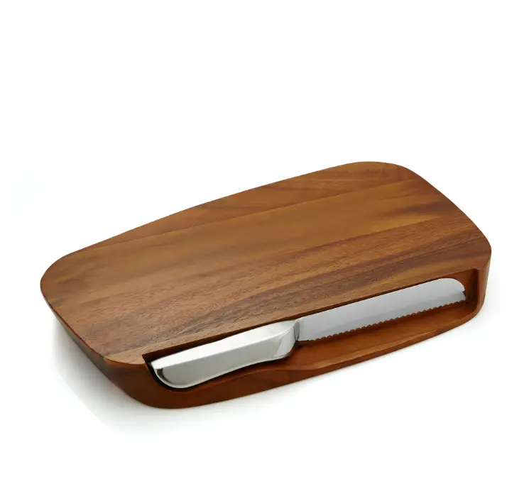 Acacia Wood Challah Board With Serrated Knife Set 1