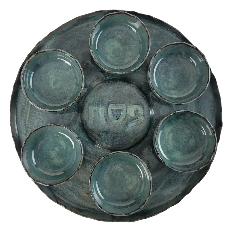 Artisan Ceramic Seder Plate With Multitone Patina Glaze – Hand-Finished Rim 1