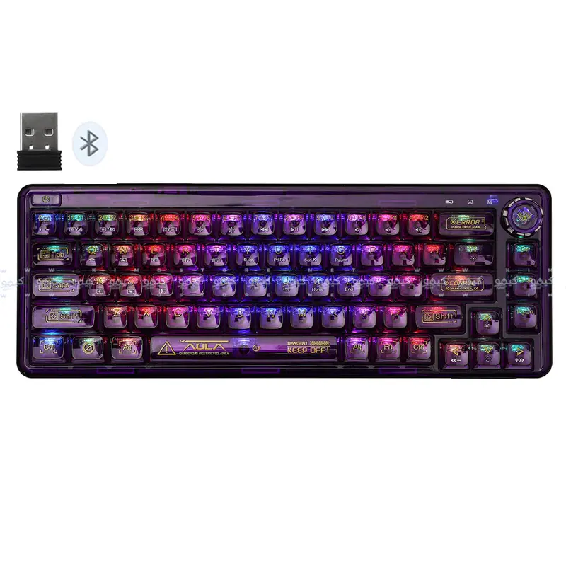 Aula Wind F68 Leobog Mechanical Gaming Keyboard – Ice Crystal Switches, Tri-Mode (Bluetooth/Wired/2.4Ghz), Rgb Backlight, English Layout – Transparent Purple Frame 1