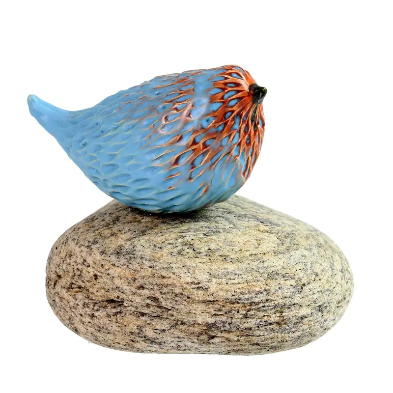 Awaken Ceramic Bird Sculpture — Textured Avian Figure On Natural Stone Base 1