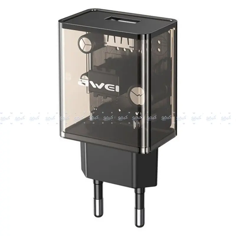 Awei C9 Wall Charger – 2.4A Dual-Usb Fast Charging Adapter (Transparent Black) 1