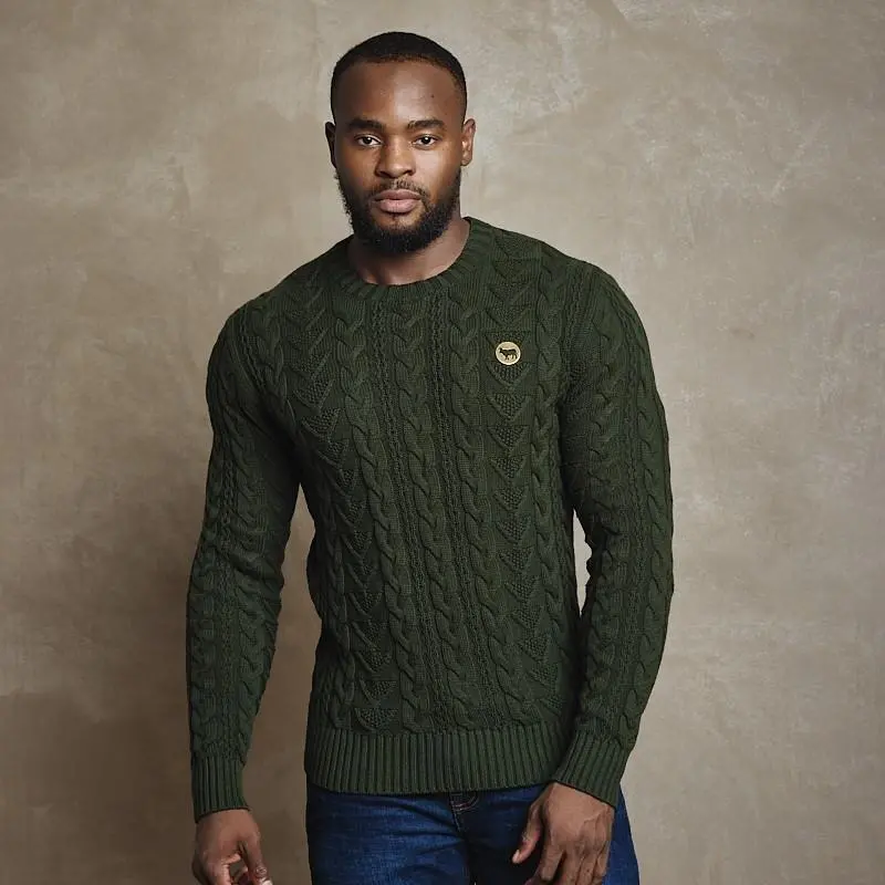 Bakoven Cable-Knit Pullover In Fatigue Tone 1