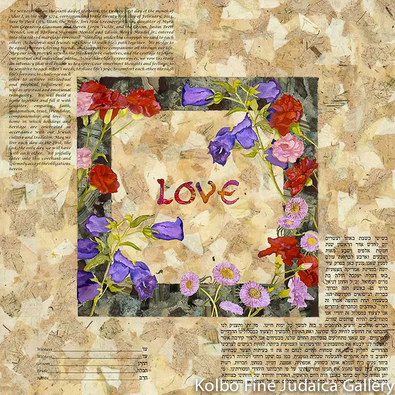 Bells And Carnations Ketubah – Floral & Musical Motif Wedding Art 1