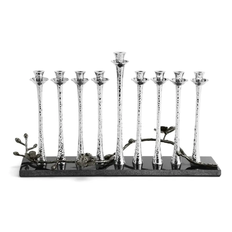 Black Orchid Menorah – Nickel-Plated Base With Granite Accents 1