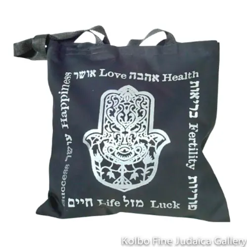 Black Tote Bag Featuring A Stylish Hamsa Symbol Design 1