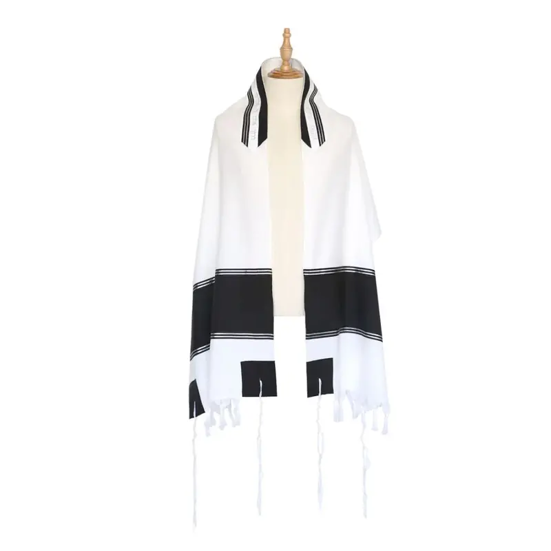 Black Wool Tallit Set – Elegant Silver Detailing, Three-Piece Ensemble 1