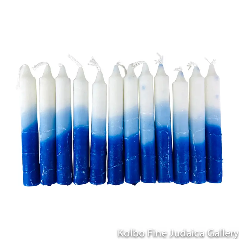 Blue-And-White Shabbat Candles – Set Of 12 Tapers, Handmade In Israel 1