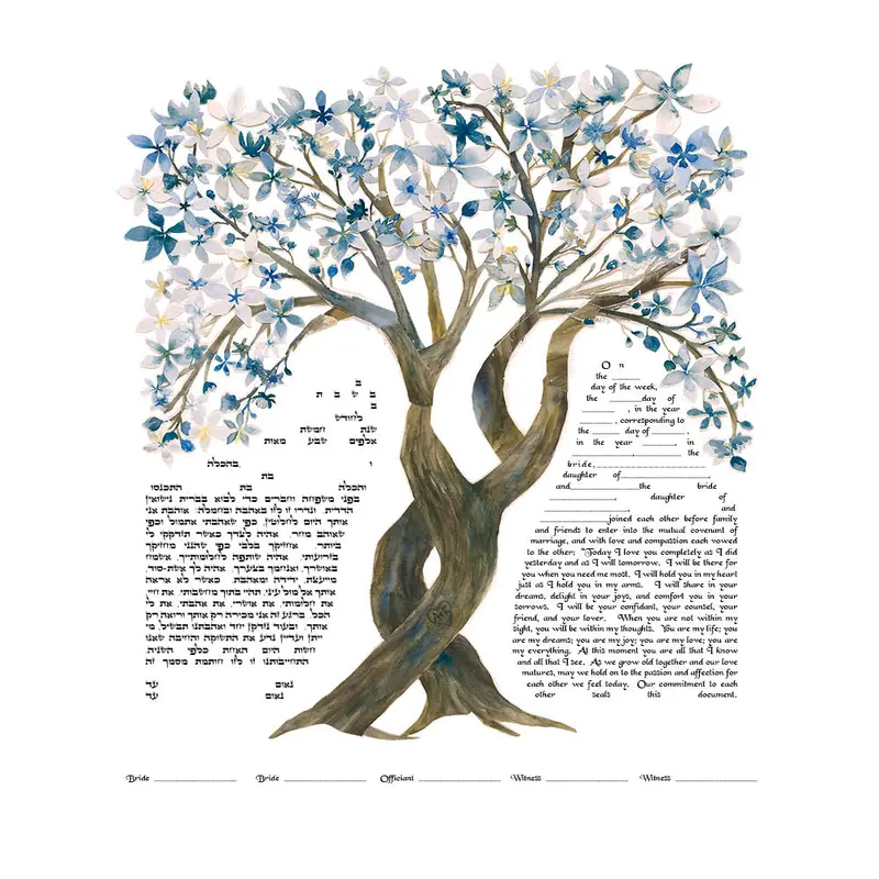 Blue Cherry Blossoms Ketubah – Giclée Art Print For Weddings 1