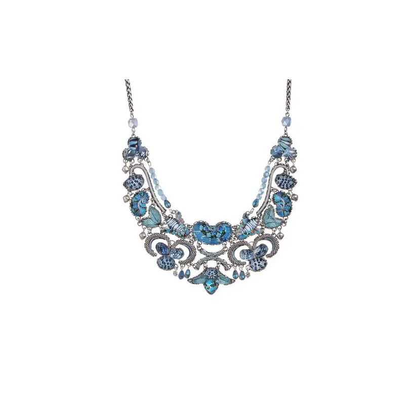 Blue Floral Statement Necklace – Large Intricate Handcrafted Pendant 1