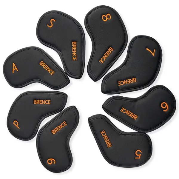 Brence Pu Iron Head Cover Set – 8-Piece Protection For #5–#9, Pw, Aw, Sw (Black) 1