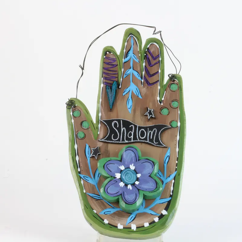 Brown-Toned Hamsa Wall Hanging With Floral Motif On Handcrafted Painted Wood 1
