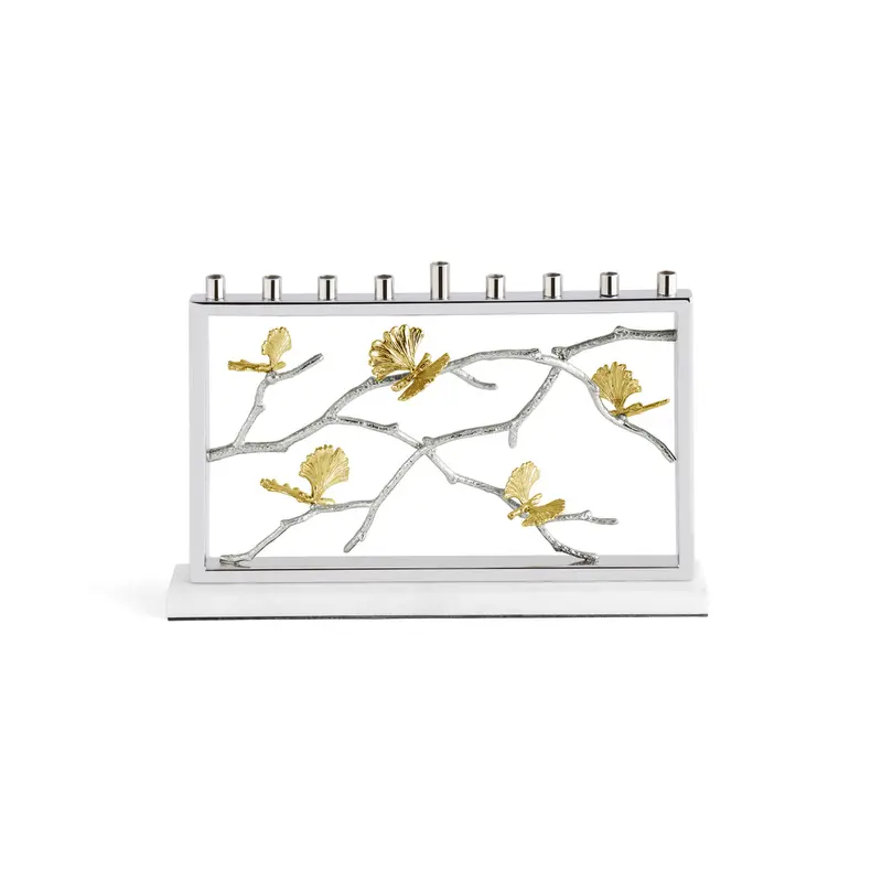 Butterfly Ginkgo Menorah – Marble Base With Stainless Steel, Brass & Nickelplate Accents 1