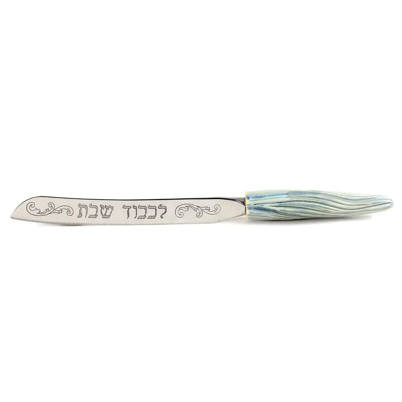 Ceramic-Handled Challah Knife With Vibrant Blue Glaze 1