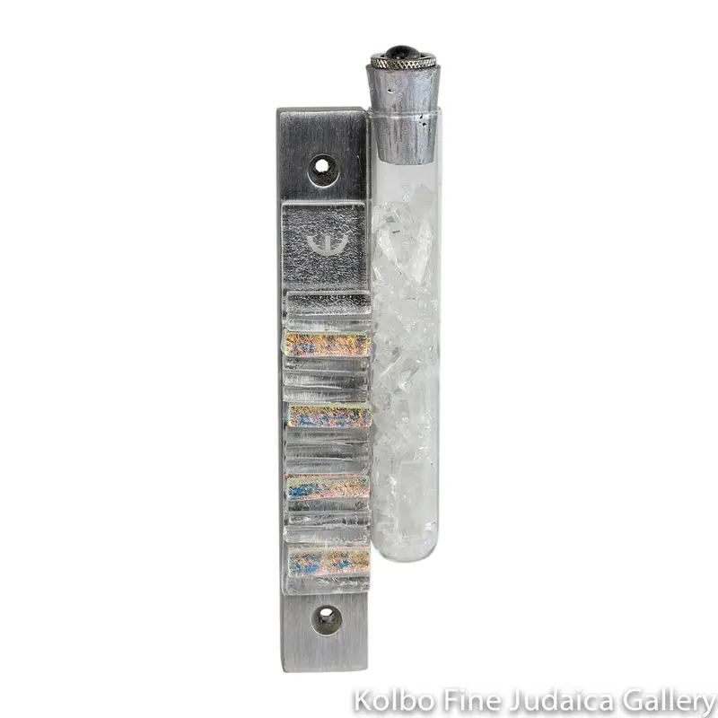 Clear Iridescent Wedding Mezuzah With Side Tube For Broken Glass Keepsake 1