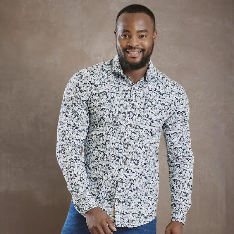 Collectable Nguni Collage Slim Fit Shirt – Pelican 1