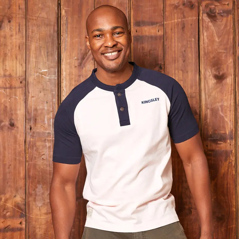 Colourblocked Raglan Henley In Blush 1