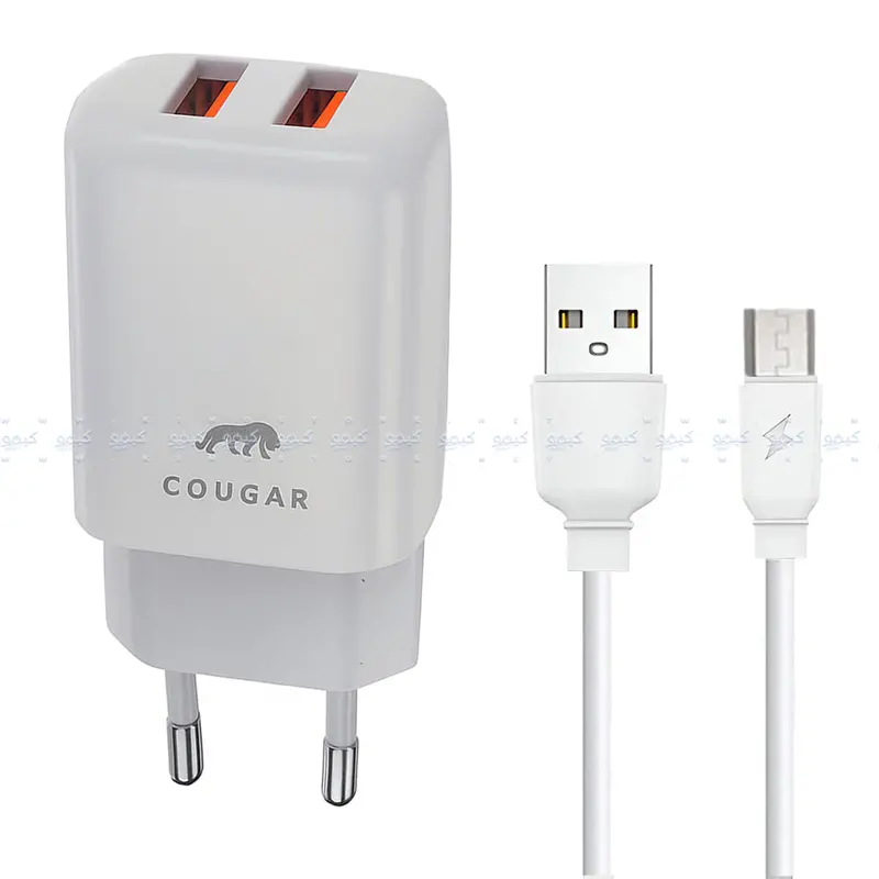 Cougar F5 Dual-Port Wall Charger – 12W Output With Integrated Micro-Usb Cable, Sleek White Design 1