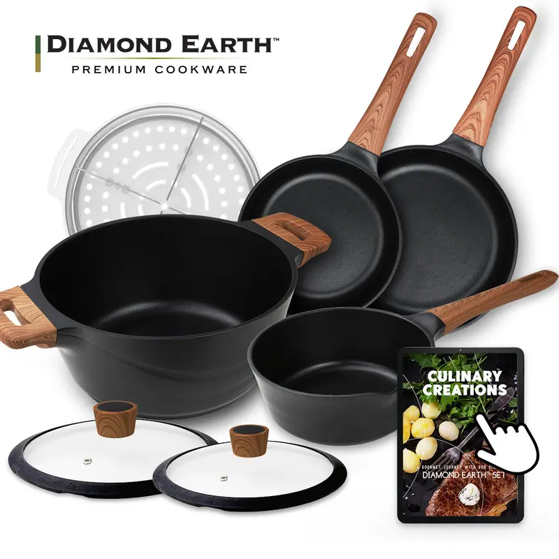 Diamond Earth® 7-Piece Premium Cookware Set — Advanced Non-Stick, Includes Steamer & Digital Cookbook 1