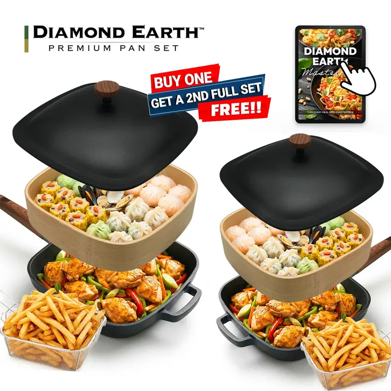 Diamond Earth Extra-Deep Dish Pan Set – Premium Cookware With Bonus Gifts (Bogo) 1