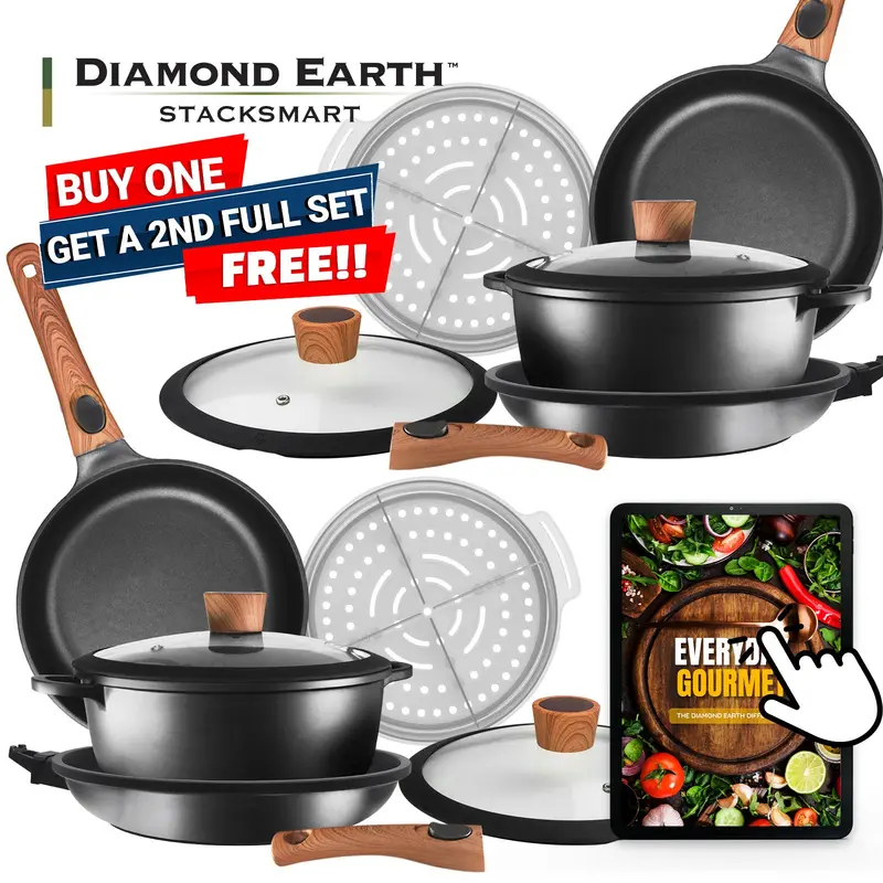 Diamond Earth® Stacksmart 6-Piece Cookware Set — Modular Design With Detachable Handles, Bogo Deal 1