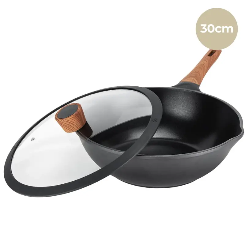 Diamond Earth Wok With Tempered Glass Lid – 30Cm Heavy-Duty Nonstick Cooking Pan 1