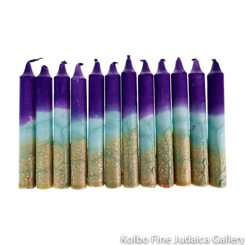 Dripless Paraffin Shabbat Candles – Purple And Turquoise Box Of 12 1