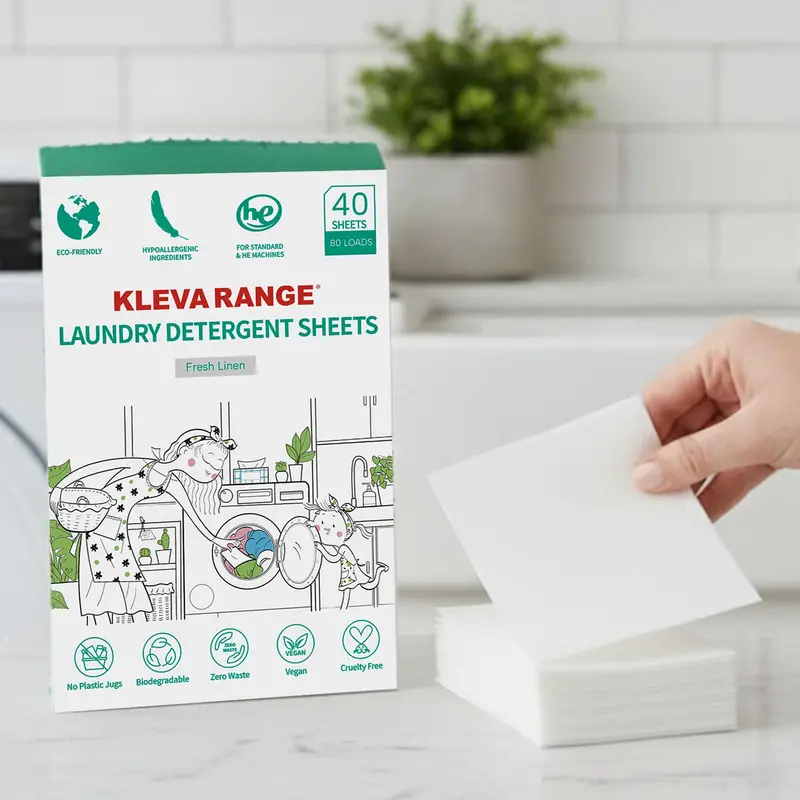 Eco-Friendly Laundry Detergent Sheets — Fresh Linen Scent, 40 Pre-Measured Tablets 1