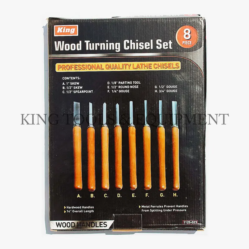 Eight-Piece 14-Inch Woodturning Lathe Chisel Set With Hardwood Storage Case (Model 1125-0) 1