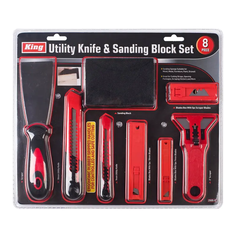 Eight-Piece Utility Knife And Sanding Block Combo Set 1