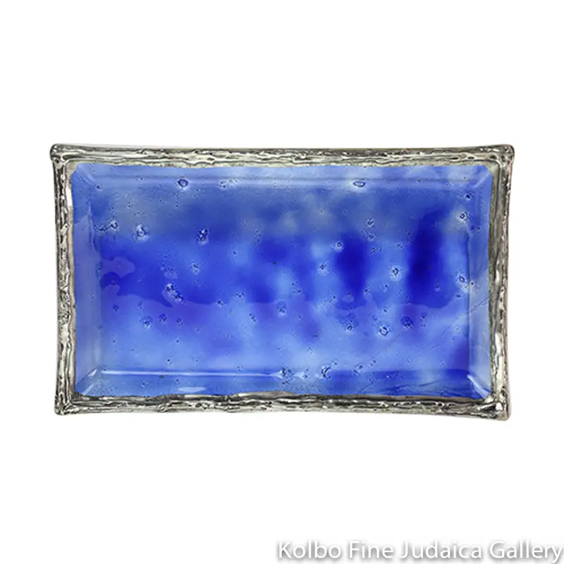 Electroformed Sterling Silver Candlestick Tray With Embedded Blue Glass 1