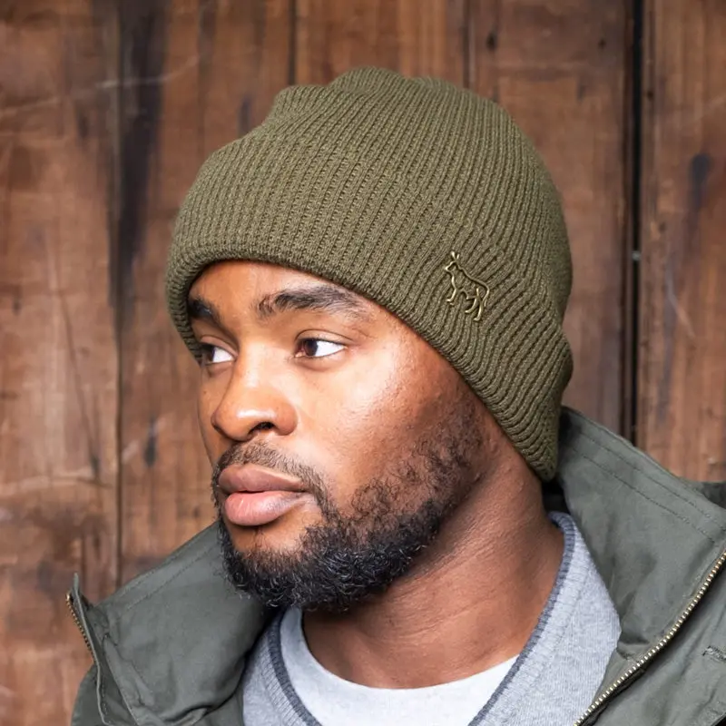 Fatigue & Brass Beanie With Outline Nguni Motif – Kingsley Heath 1