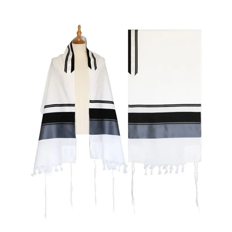 Gray-And-Black Striped Tallit Set – Lightweight Wool, Three-Piece Kit 1
