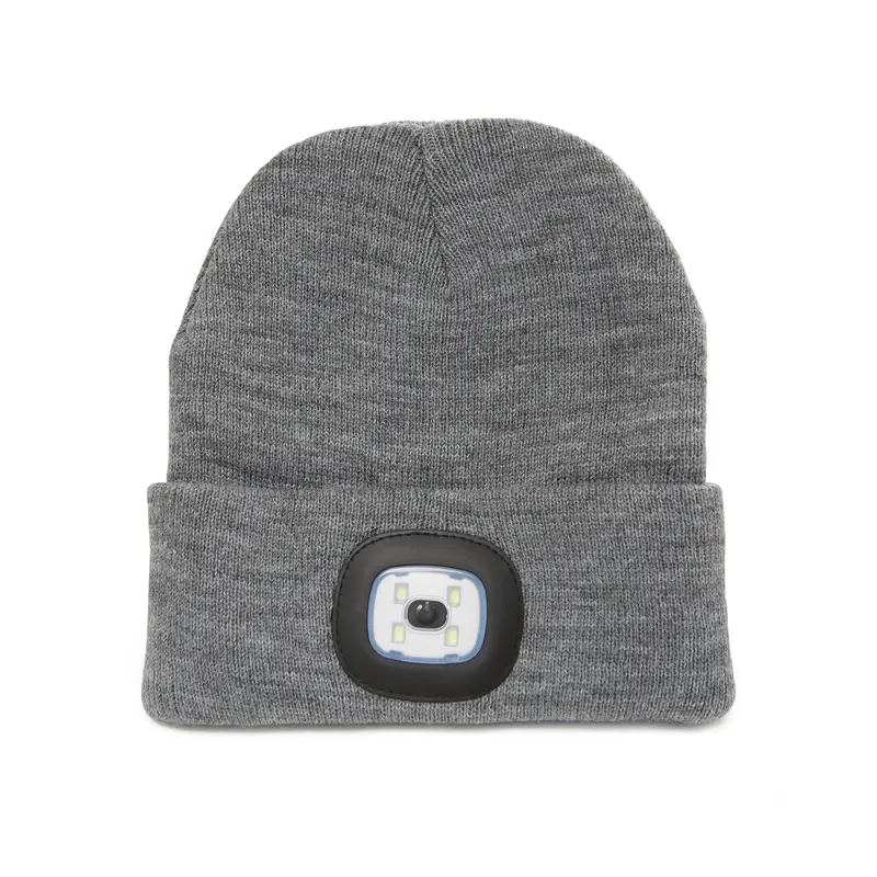 Grey Beanie Hat With Bright Led Light Accent 1