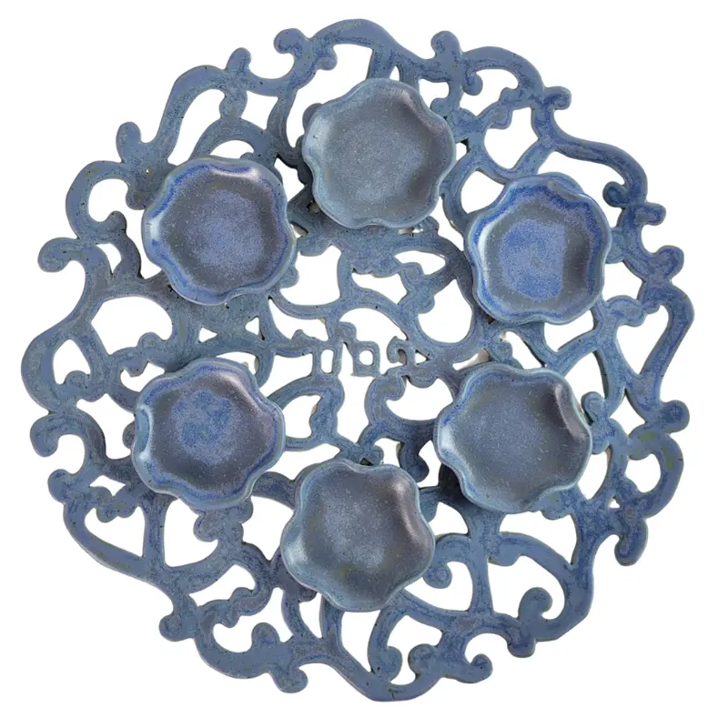 Hand-Cut Ceramic Seder Plate With Vibrant Blue Glaze 1