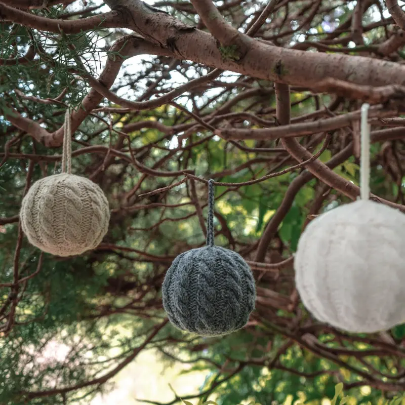 Hand-Knit Cable-Design Christmas Ornaments 1