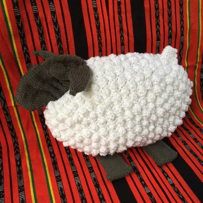 Hand-Knit Sheep Pillow With Bobble Detail 1