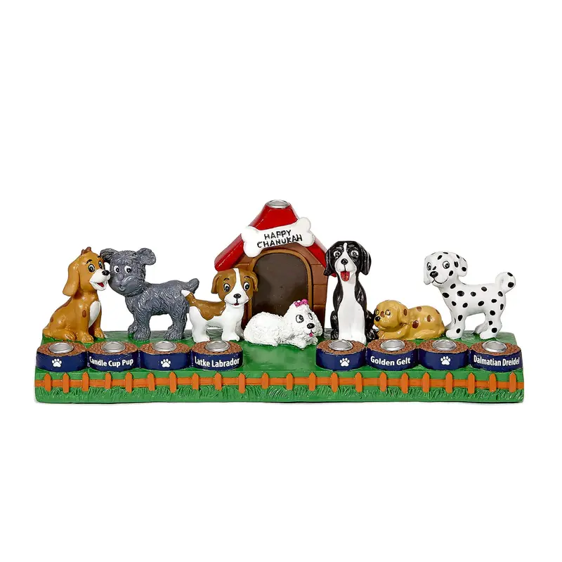Hand-Painted Puppy Dog Menorah – Whimsical Resin Chanukah Candelabra 1