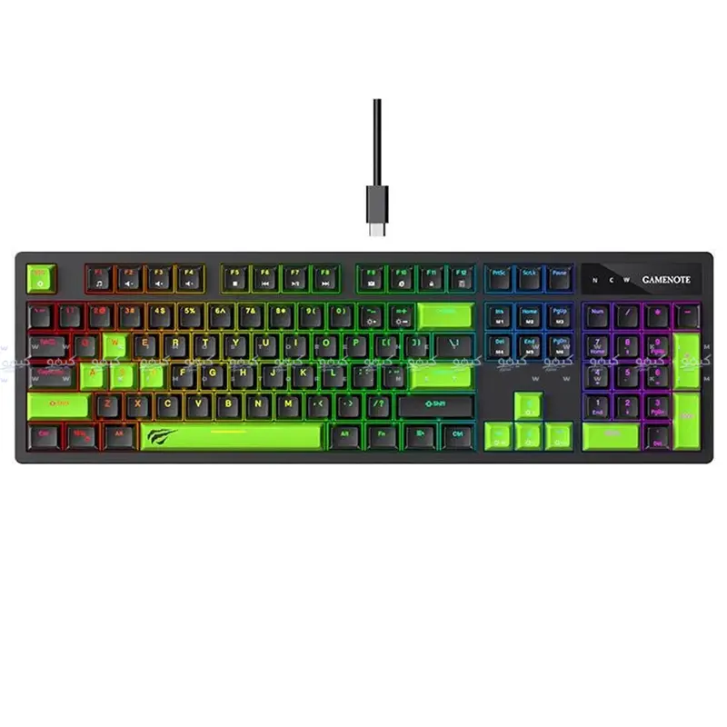 Havit Kb893L Rgb Gaming Keyboard – Wired Blue Switch, En/Ar Layout (Black & Green) 1