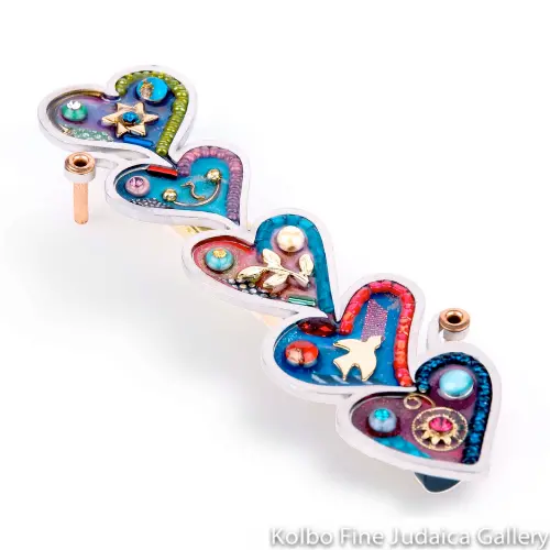 Hearts-Themed Mezuzah: Painted Resin With Crystal Accents On Stainless Steel 1