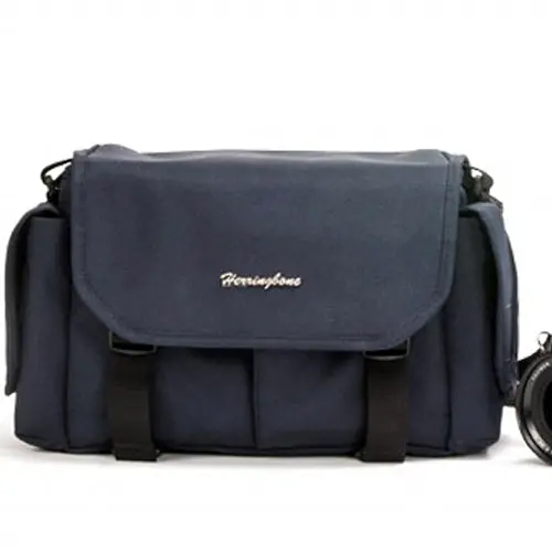 Herringbone-Texture Canon Shoulder Bag (Small, Navy) 1