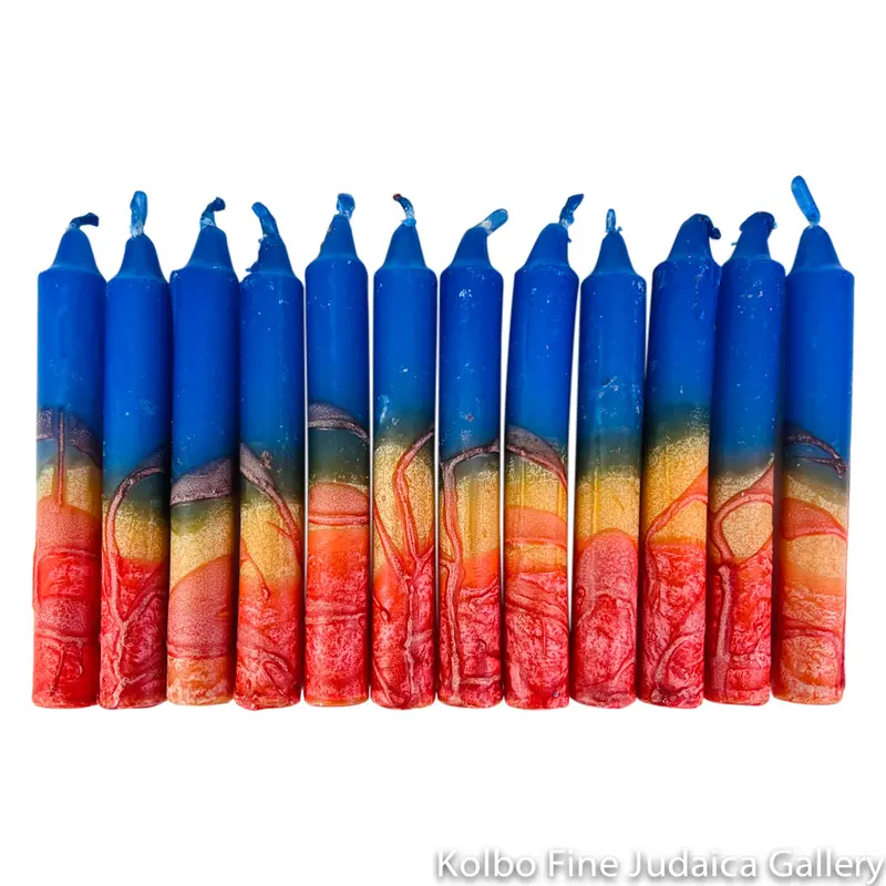 Israeli-Made Orange-And-Blue Shabbat Candle Set – 12 Tapered Candles 1