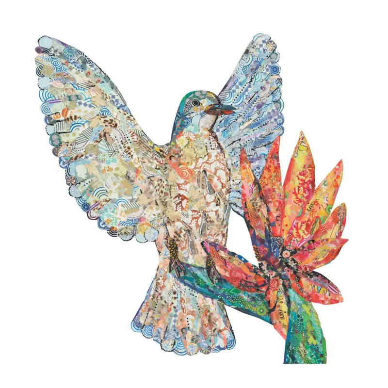 Japanese Paper Collage Hummingbird Art Print – Self-Adhesive Backing 1